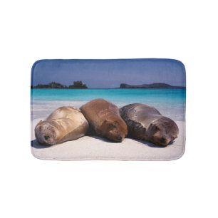 Sea Lions Sleeping On Beach Ecuador Bath Mat