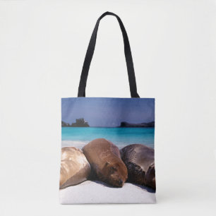 Sea Lions Sleeping On Beach Ecuador Tote Bag