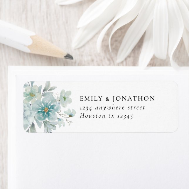 Sea Mist Turquoise Blue Florals Adresse de retour (En situation)