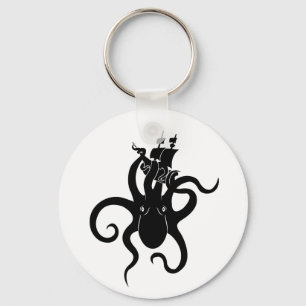 Sea Monster Blue and Black Kraken with Ship Keychain