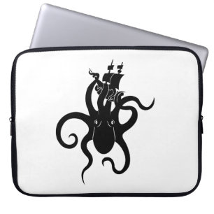 Sea Monster Blue and Black Kraken with Ship Laptop Sleeve