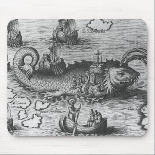 Sea Monster/Creature/Kraken Mouse Pad Black/White