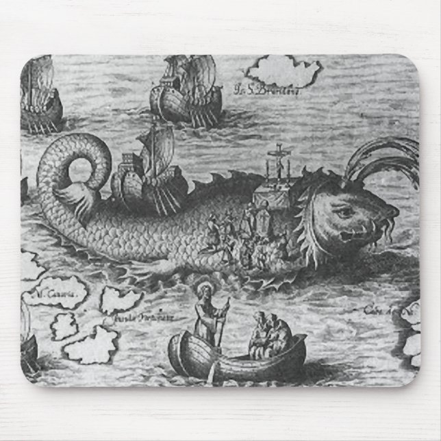 Sea Monster/Creature/Kraken Mouse Pad Black/White (Front)