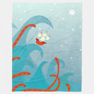 Sea Monster Sailing Fleece Blanket