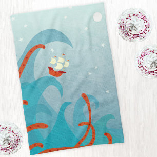 Sea Monster Sailing Kitchen Towel