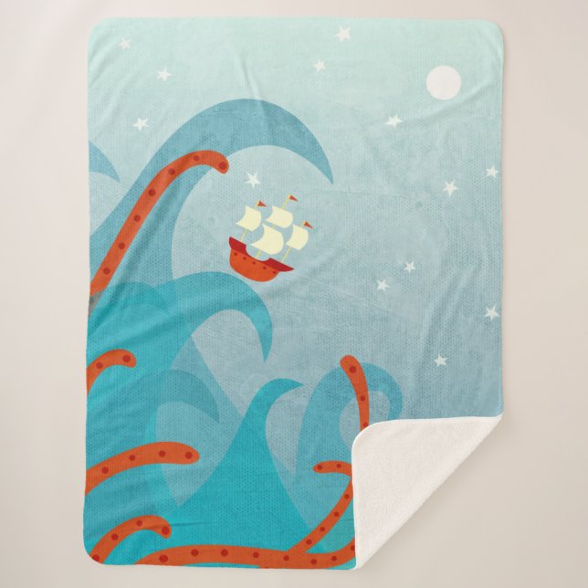 Sea Monster Sailing Sherpa Blanket (Front)