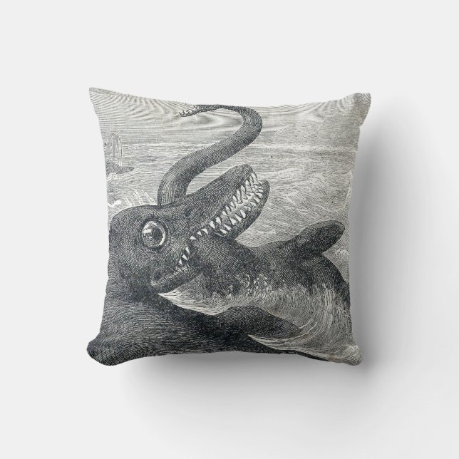 Sea Monster Vs. Sea Serpent Throw Pillow (Front)