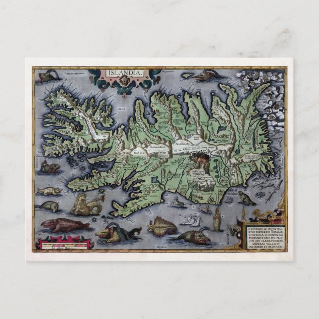 Sea Monsters of Iceland 1585 Map Postcard (Front)