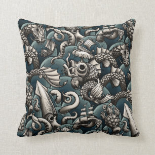 Sea Monsters Throw Pillow