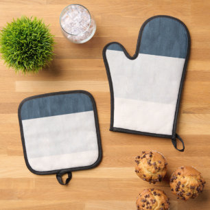 Sea Navy Blue White Stripes Oven Mitt & Pot Holder Set
