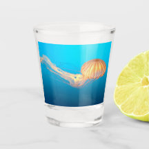 Sea nettle floating in blue water