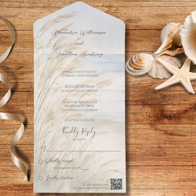 Sea Oats and Surf All in One Wedding Invite (Creator Uploaded)