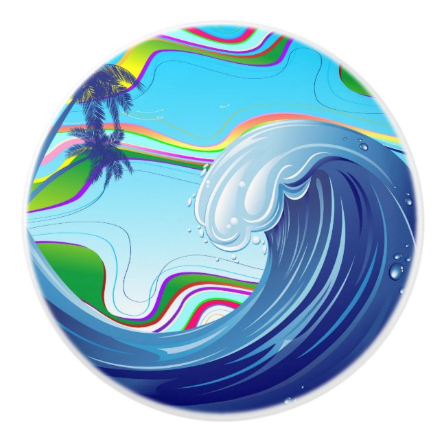 Sea Ocean big Wave Water  Ceramic Knob (Front)