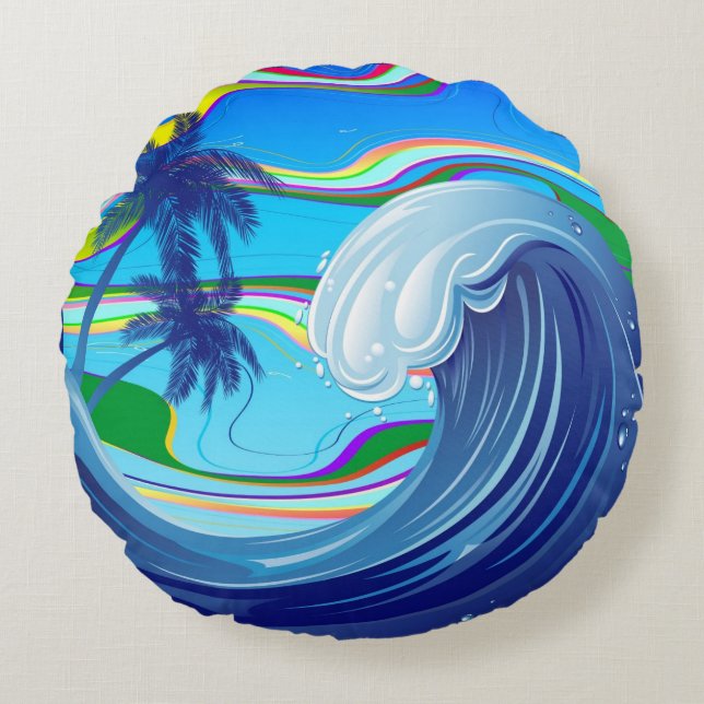 Sea Ocean big Wave Water Coussin rond (Devant)