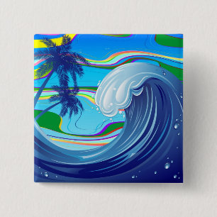 Sea Ocean big Wave Water Double-Sided keychain 2 Inch Square Button