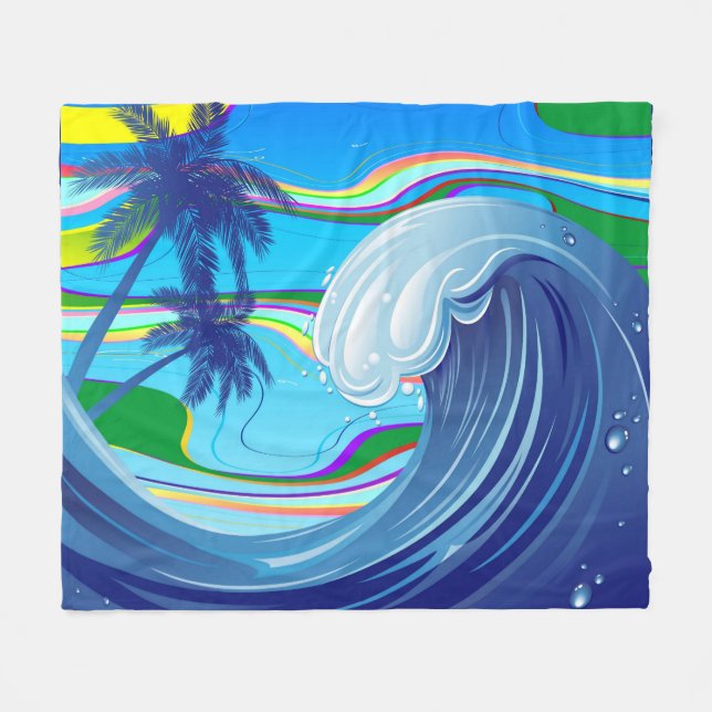 Sea Ocean big Wave Water Double-Sided keychain Fleece Blanket (Front (Horizontal))