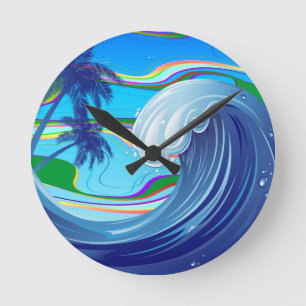 Sea Ocean big Wave Water Double-Sided keychain Round Clock