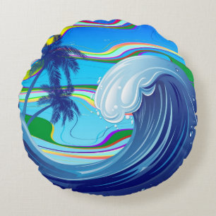 Sea Ocean big Wave Water Round Pillow