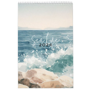Sea ocean blue watercolor calendar