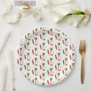Sea Ocean Surf Plam Tree Beach Pattern Baby Shower Paper Plate