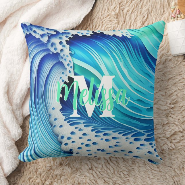Sea of Blue Monogrammed Throw Pillow (Blanket)