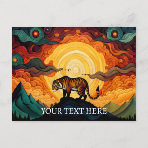 Sea of Clouds Tiger Sunset Abstract Painting Postcard