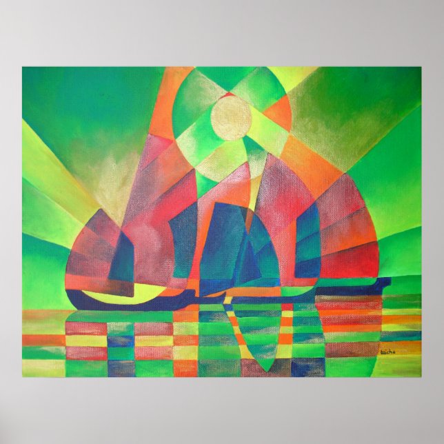 Sea of Green With Cubist Abstract Junks Poster (Front)