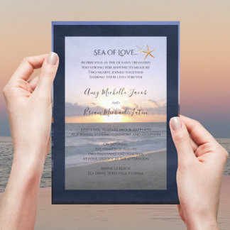 Sea of Love | Beach Sunset Starfish Wedding  Invitation