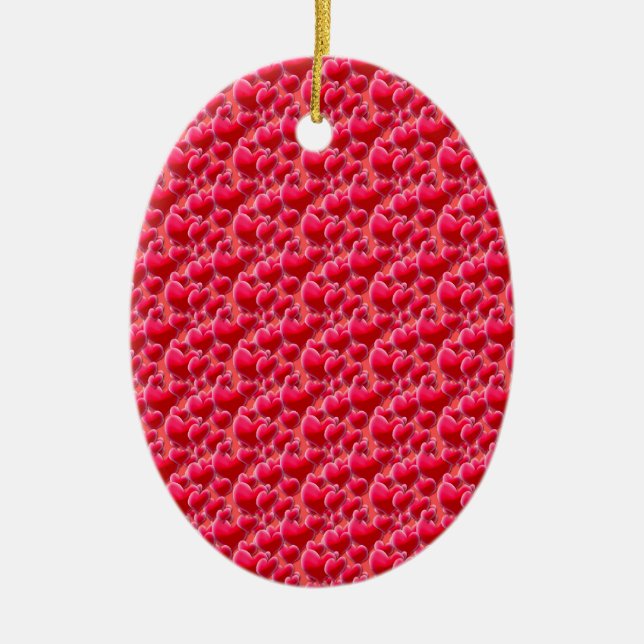 Sea of Pink Hearts Ceramic Ornament (Front)