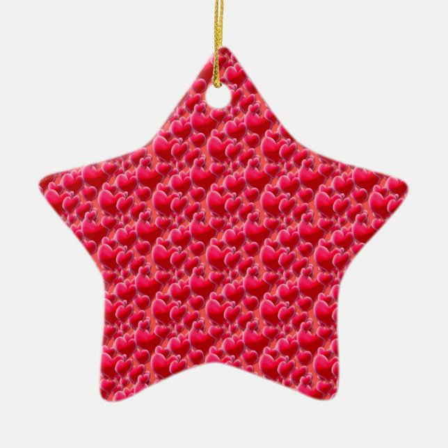 Sea of Pink Hearts Ceramic Ornament (Front)