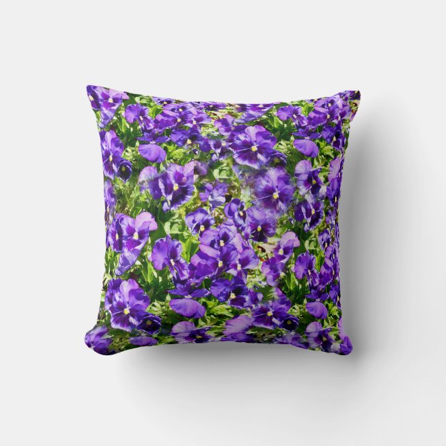 Sea of Serenity: The Beautiful Purple Pansy Field Throw Pillow (Front)