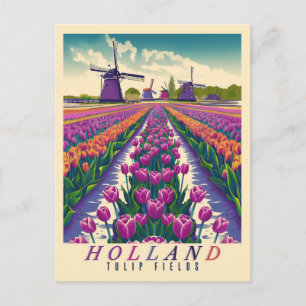 Sea of Tulips - Vintage Holland  Postcard