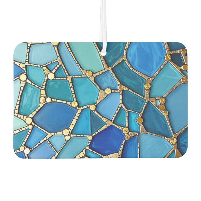 Sea of Waves Blue and Gold Mosaic Fine Art Air Freshener (Front)