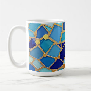 Sea of Waves Blue and Gold Mosaic Fine Art Coffee Mug