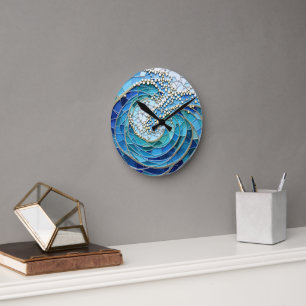 Sea of Waves Mosaic Art Round Clock