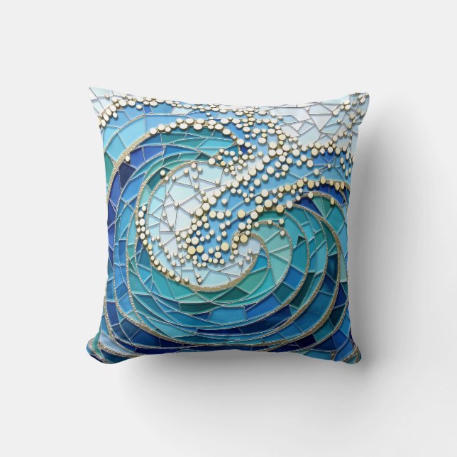 Sea of Waves Mosaic Art Throw Pillow (Front)