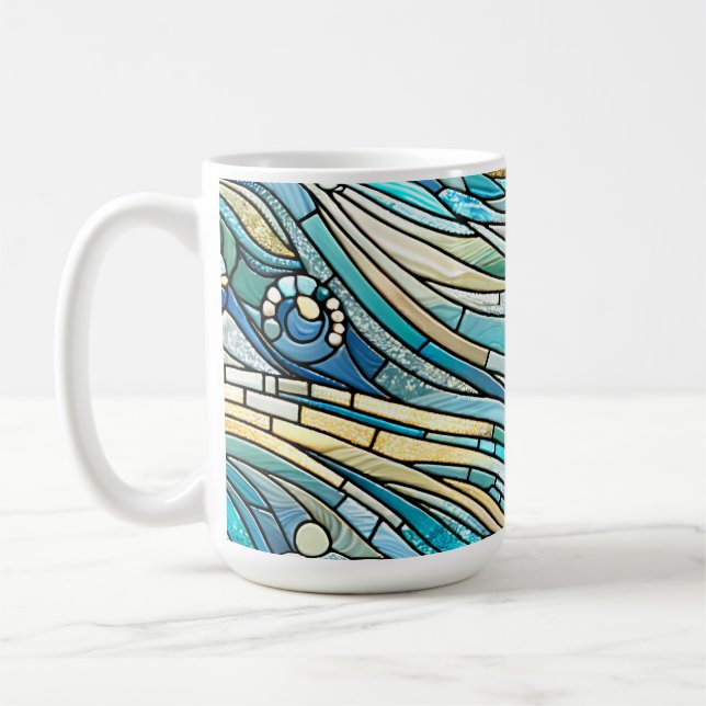 Sea of Waves Teal Mosaic Fine Art Coffee Mug (Left)