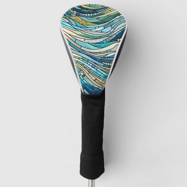 Sea of Waves Teal Mosaic Fine Art Golf Head Cover (Front)