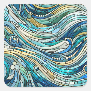 Sea of Waves Teal Mosaic Fine Art Square Sticker