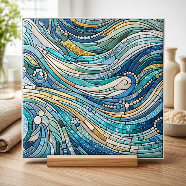 Sea of Waves Teal Mosaic Fine Art Tile (Creator Uploaded)