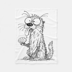 Sea Otter Abstract Art Rtrait Drawing Whimsical Fu Fleece Blanket