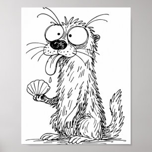 Sea Otter Abstract Art Rtrait Drawing Whimsical Fu Poster