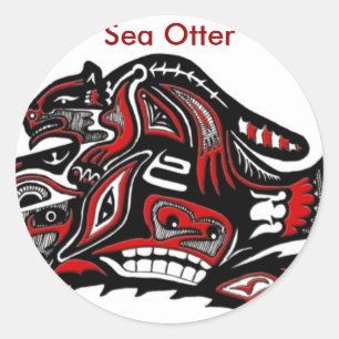 SEA OTTER & BABY (Haida Styled) Gift Range Classic Round Sticker