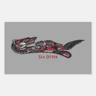 SEA OTTER & BABY (Haida Styled) Sticker cadeau d'a