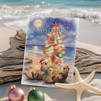 Sea Otter Driftwood Tree Beach Christmas