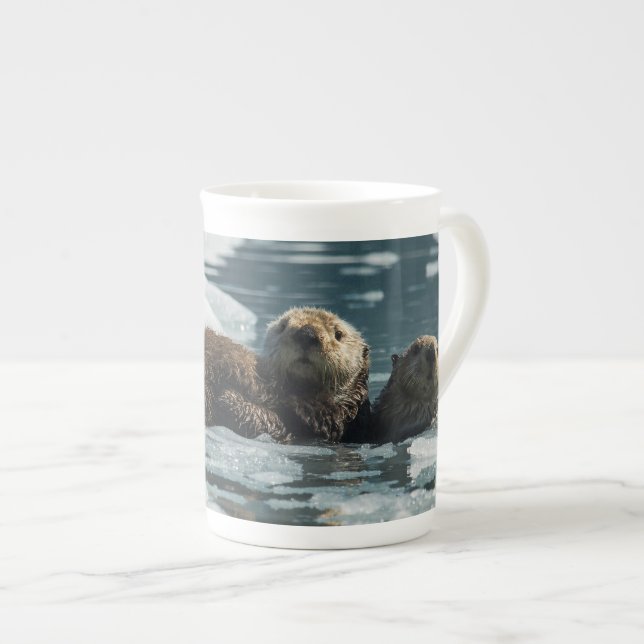 Sea Otter Family Bone China Mug (Front Right)