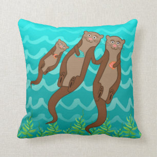 Sea Otter Family Throw Pillow