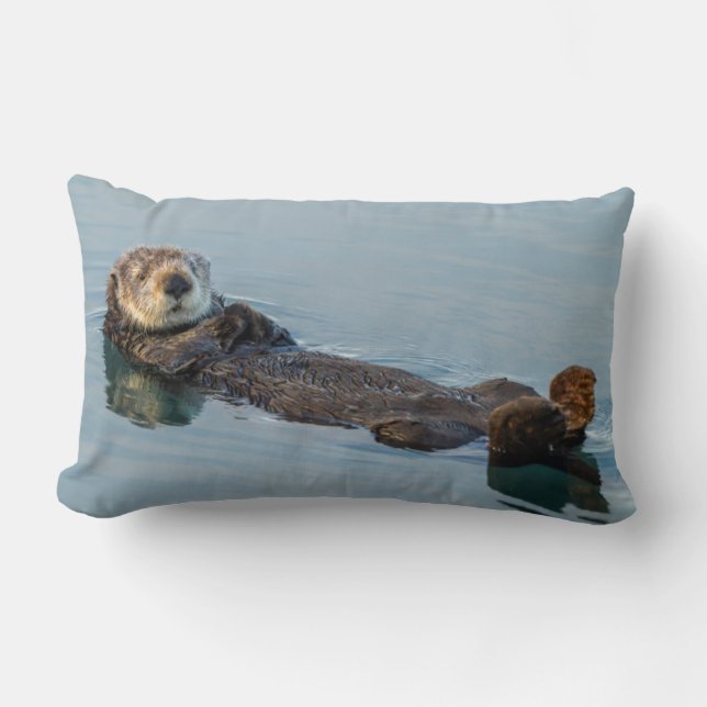 Sea otter floating on back in ocean lumbar pillow (Front)