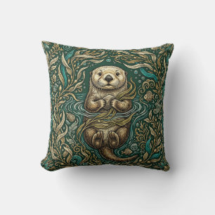 Sea Otter Kelp Forest Throw Pillow