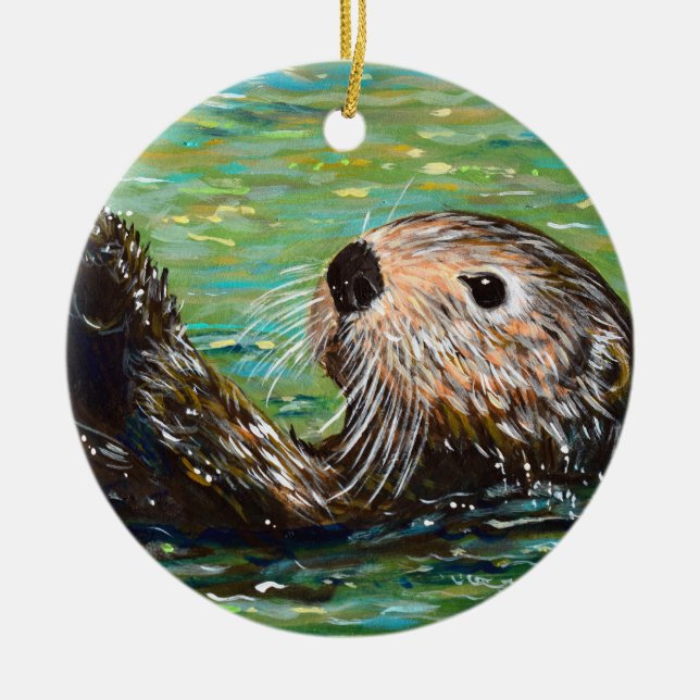 Sea Otter Painting Ceramic Ornament (Front)